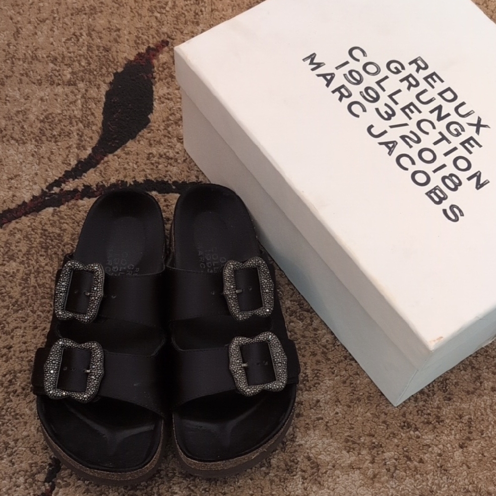Marc Jacobs Black Sandals with Sparkling Buckles